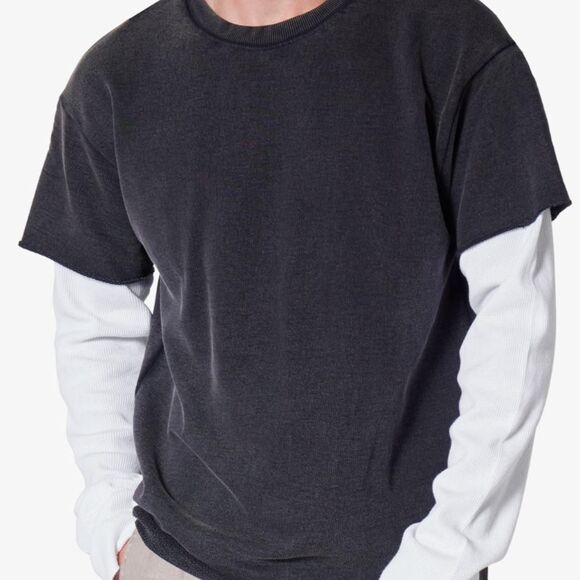 MNML Men's NWOT/NWT French Terry layered black white Long Sleeve thermal t-shirt - Picture 1 of 6